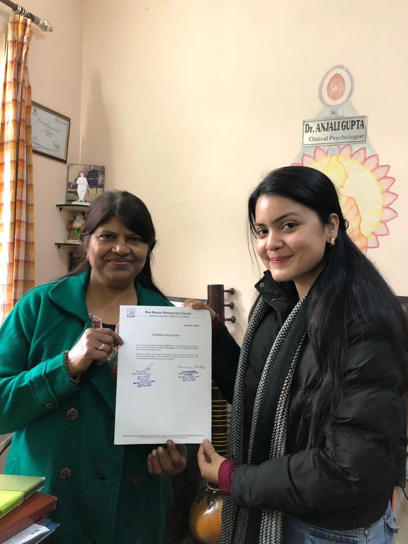 The clinic's own signage — Dr. Anjali Gupta, Clinical Psychologist — as it stands in Lucknow